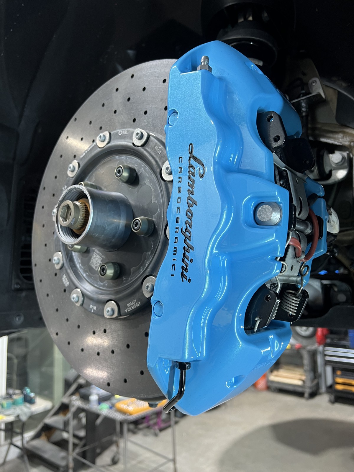 Lamborghini Carboceramic blue powder coated caliper by ColorWerks Denver