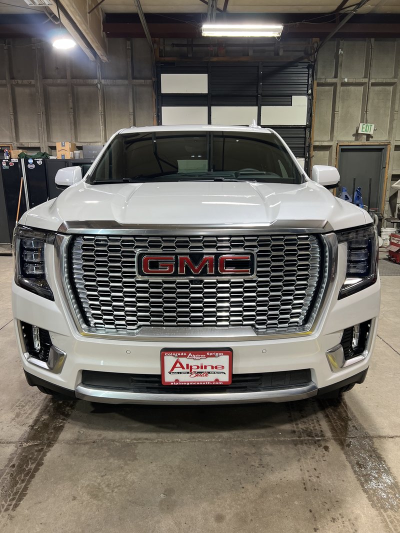 White Yukon Denali chrome front before