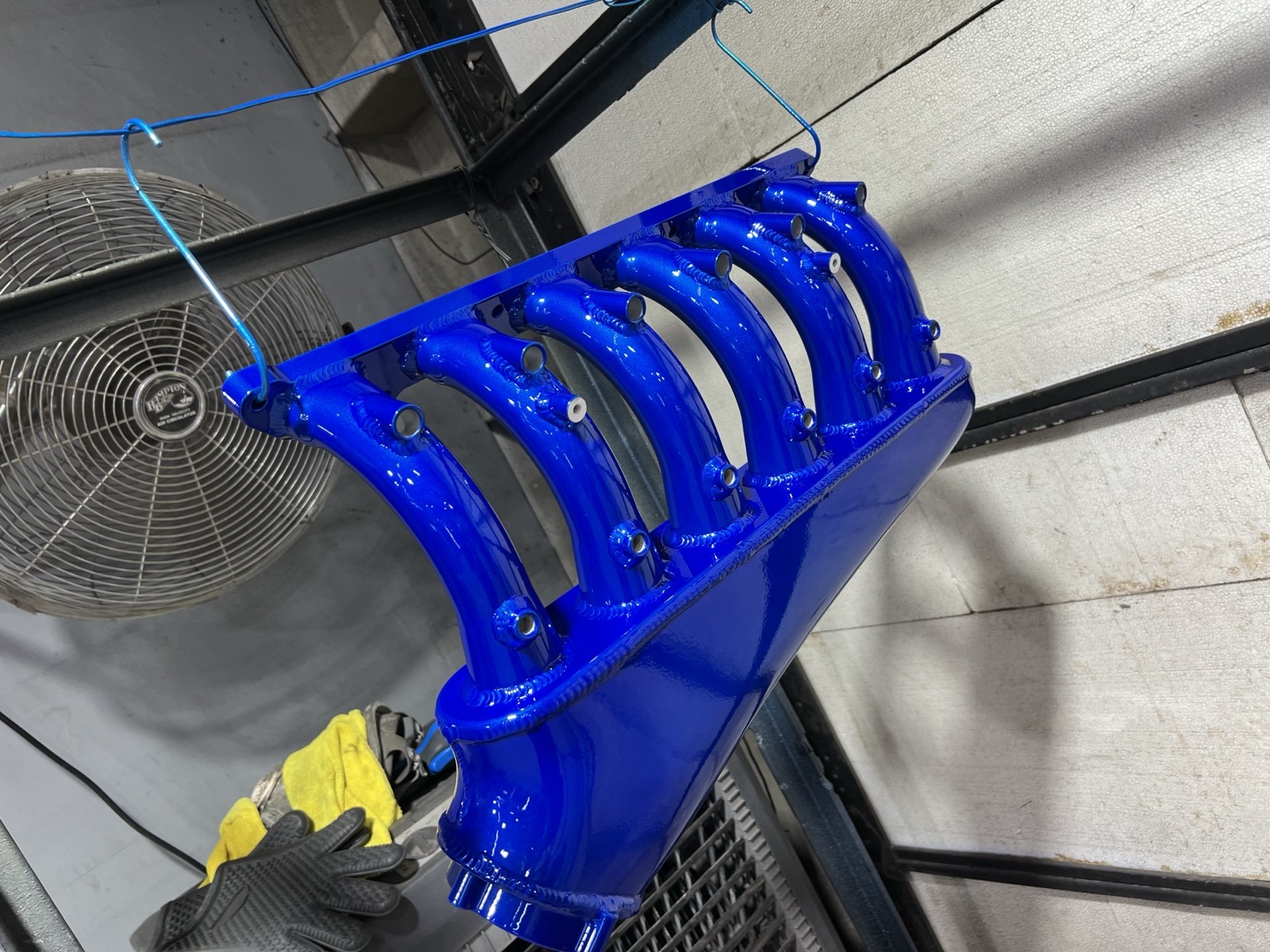 Blue intake manifold powder coated Denver CO