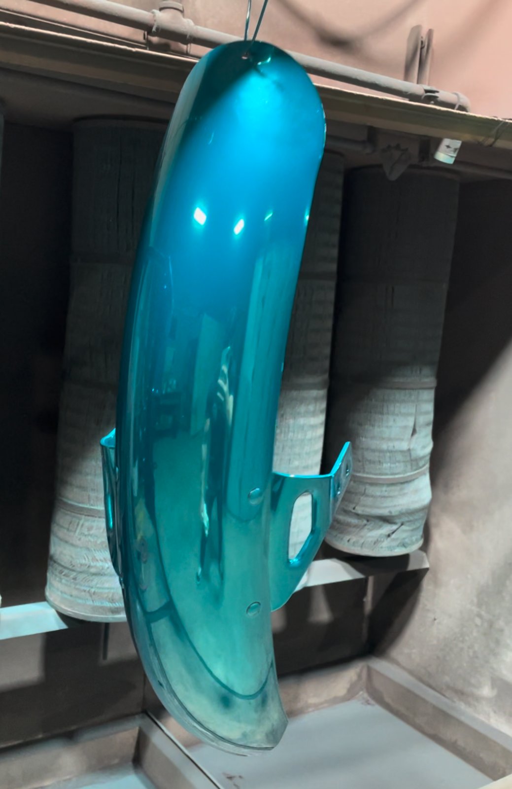 Teal powder coated motorcycle fender Denver