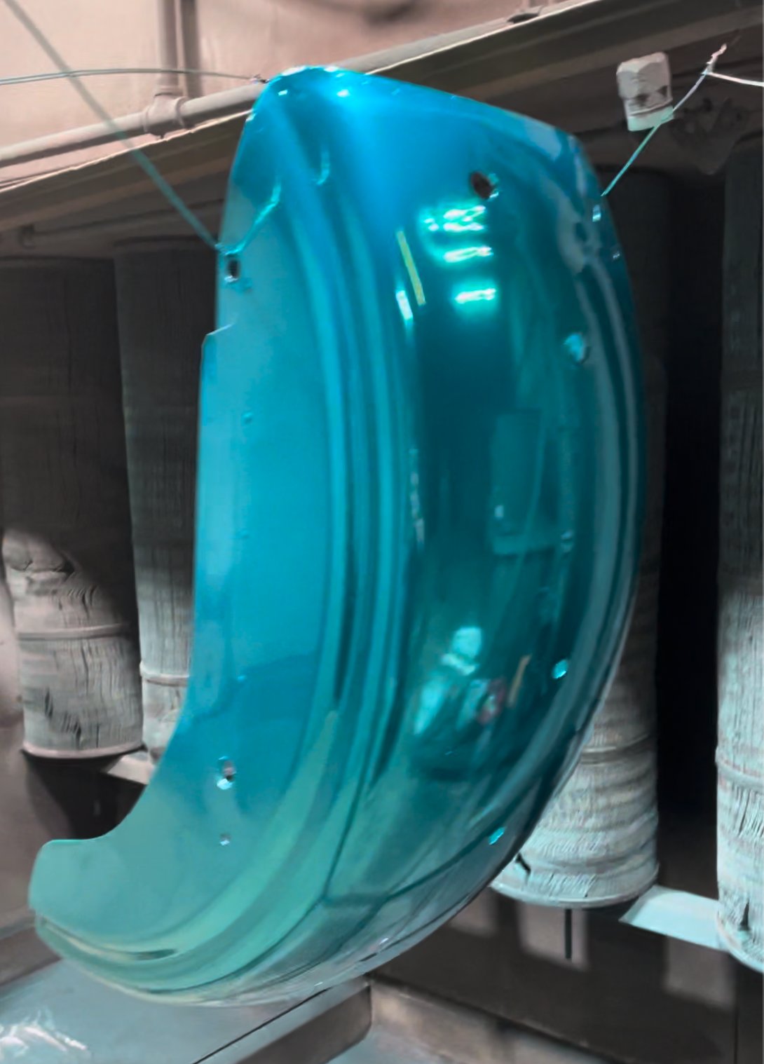 Teal powder coated motorcycle panel Denver