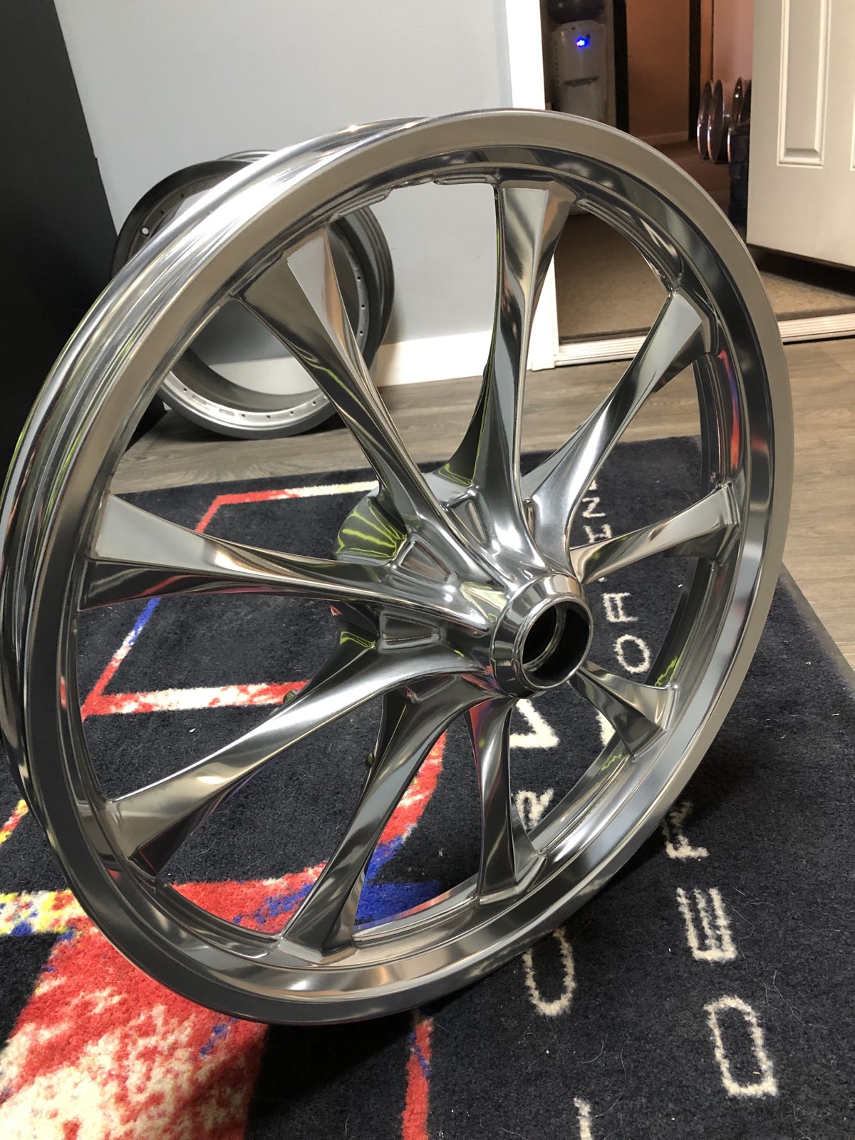Chrome motorcycle wheel powder coated Denver
