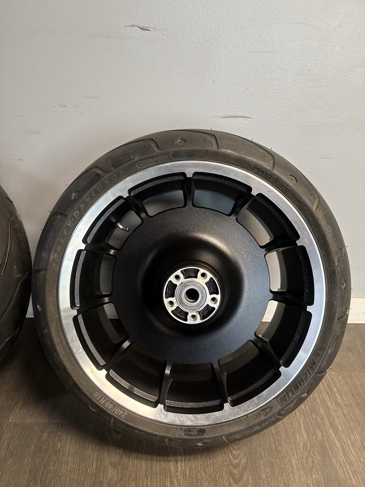 Harley wheel with tire powder coated Denver