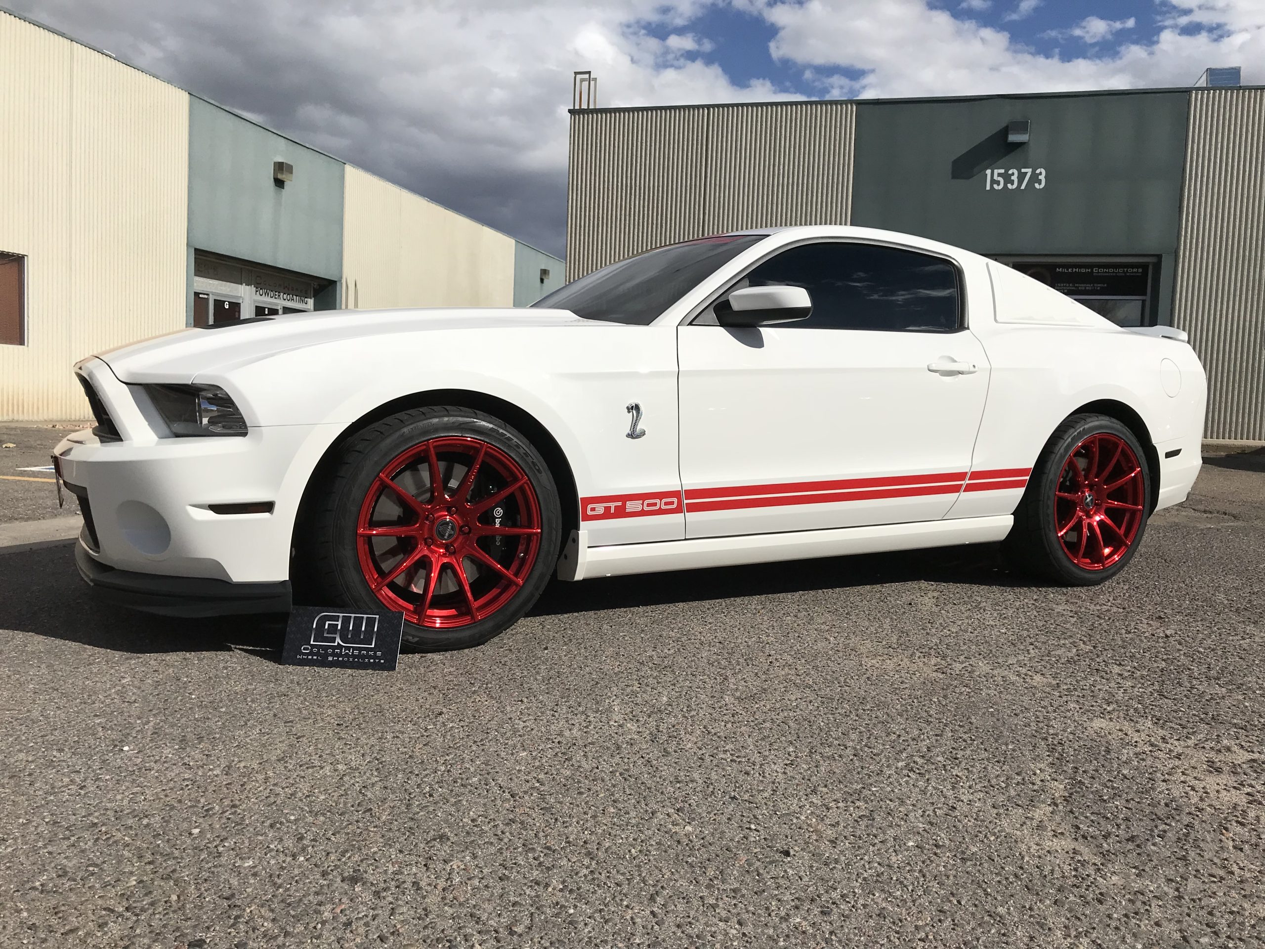 Red powder coated Mustang wheels Denver