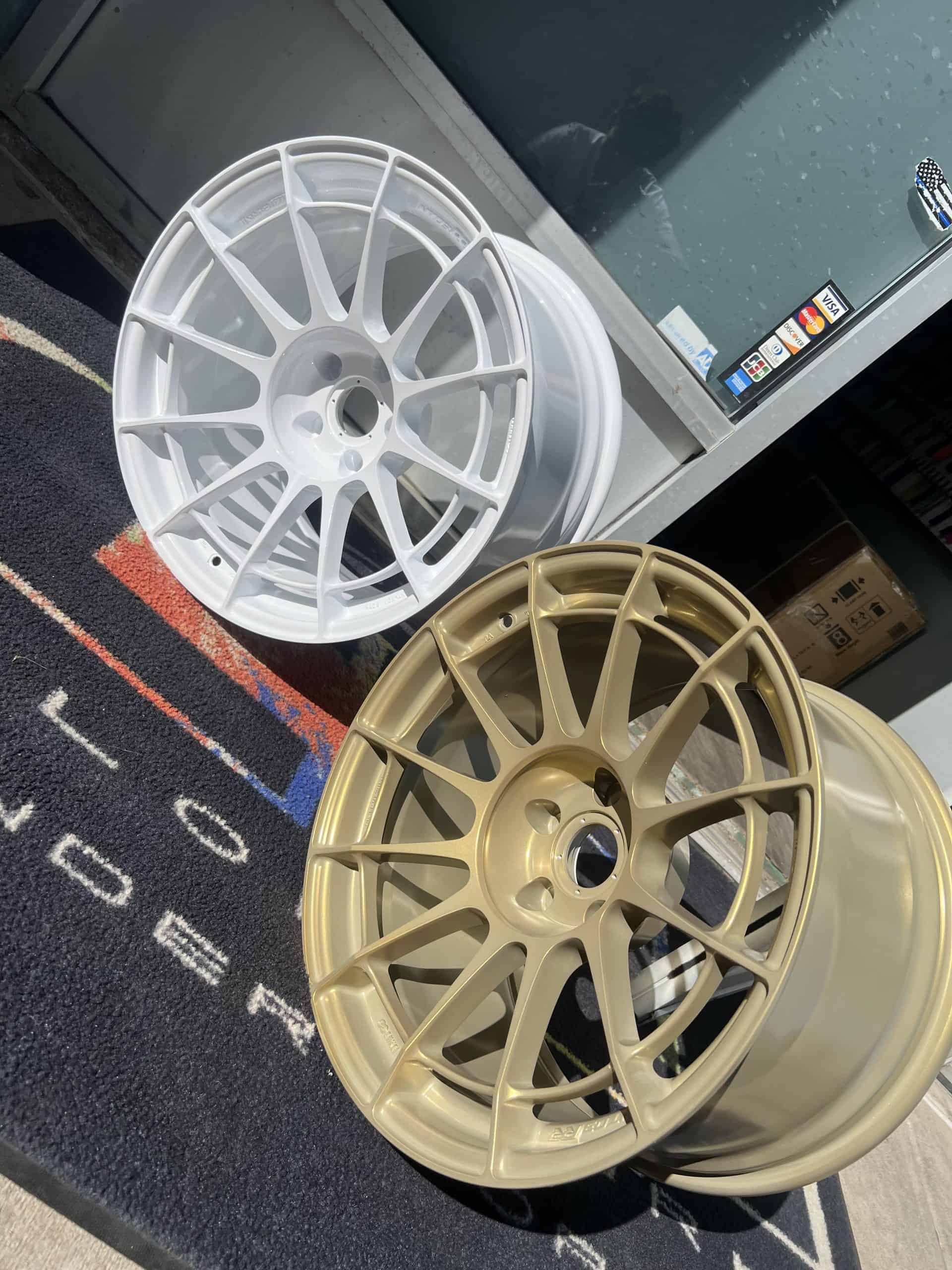 White and gold powder coated wheels Denver